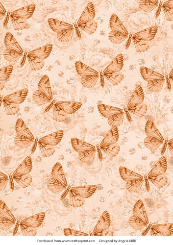 A4 Paper Peach Butterflies on Floral Background