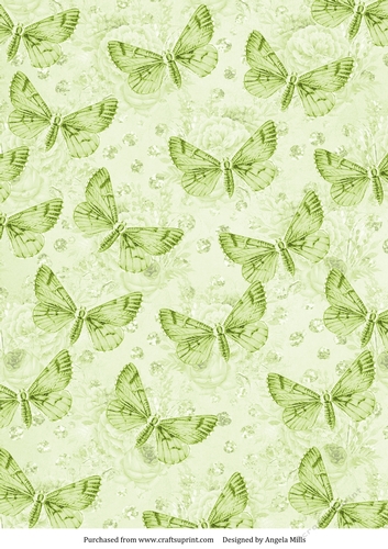 A4 Paper Lime Green Butterflies on Floral Background