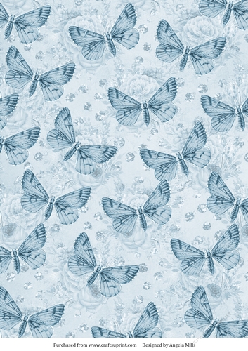 A4 Paper Indigo Butterflies on Floral Background