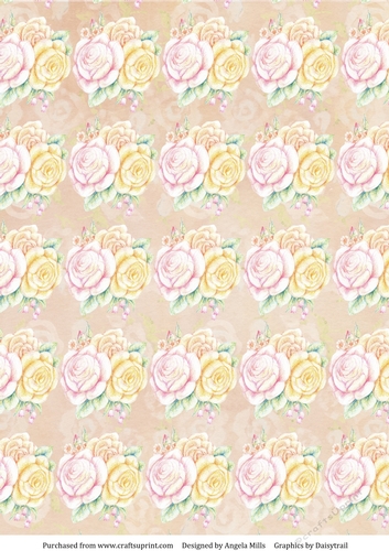 A4 Paper Pink/Yellow Roses on Pale Peach Background
