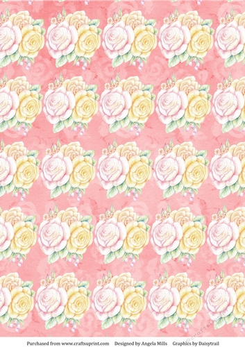 A4 Paper Pink/Yellow Roses on Cadmium Red Background