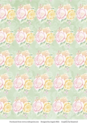 A4 Paper Pink/Yellow Roses on Light Green Background