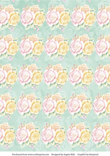 A4 Paper Pink/Yellow Roses on Aqua Background