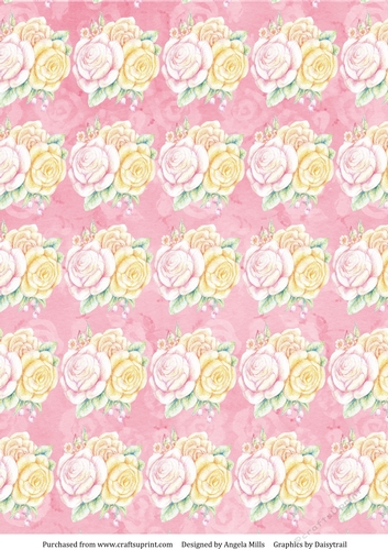 A4 Paper Pink/Yellow Roses on Pink Background