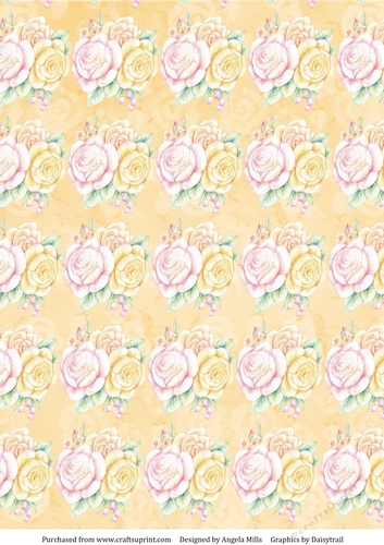 A4 Paper Pink/Yellow Roses on Yellow Background