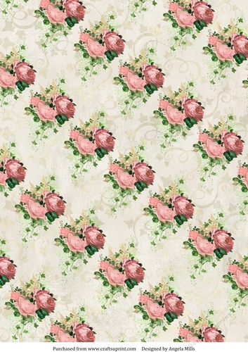 A4 Paper Pink Roses and Ivy on Ivory Background