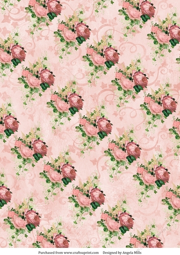 A4 Paper Pink Roses and Ivy on Peach Background