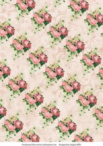 A4 Paper Pink Roses and Ivy on Light Beige Background