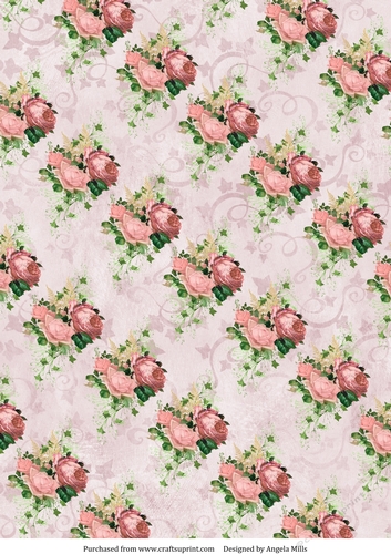 A4 Paper Pink Roses and Ivy on Pink Background