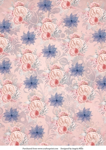 A4 Paper Blush and Blue Floral on Blush/Grey Background
