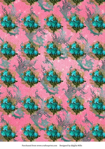 A4 Paper Teal Roses on Pink Background