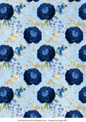 A4 Paper Blue/Gold Floral on Light Blue Background