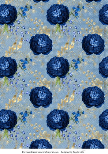 A4 Paper Blue/Gold Floral on Blue/Grey Background