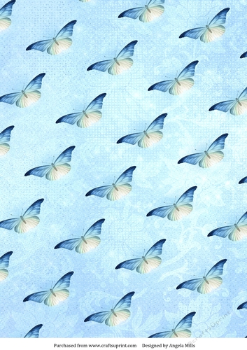 A4 Paper Blue Butterflies on Cerulean Blue Background