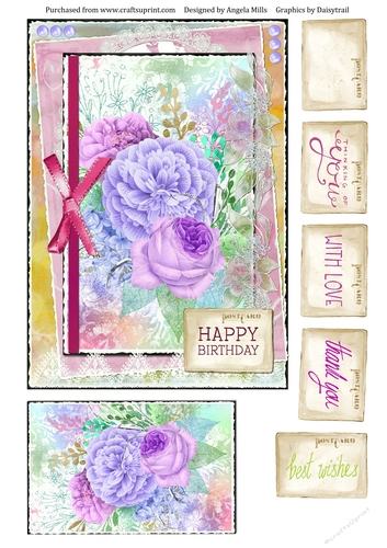 A5 Card Front Spring Floral Bouquet with Topper and Sentiment Postcards