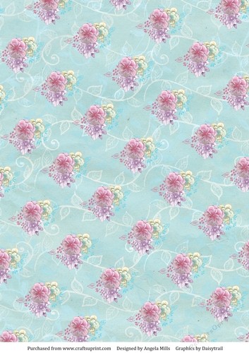 A4 Paper Pink/Lilac Blossoms on Aqua Background