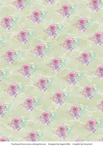 A4 Paper Pink/Lilac Blossoms on Light Green Background