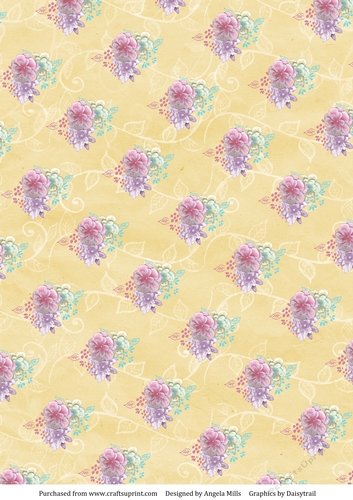 A4 Paper Pink/Lilac Blossoms on Yellow Background