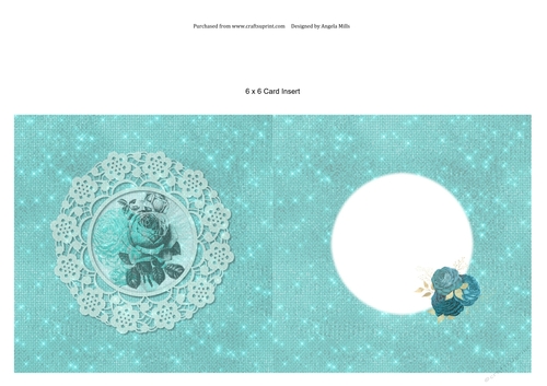 6 x 6 Card Insert Stamped Teal/Black Roses on Teal Background