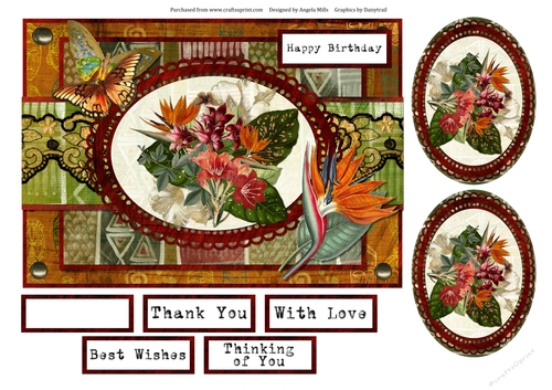 A5 Card Front Tropical Bouquet with Toppers and Sentiment Toppers