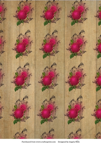 A4 Paper Red Roses on Natural Wood Background
