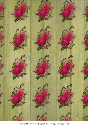 A4 Paper Red Roses on Lime Wood Background