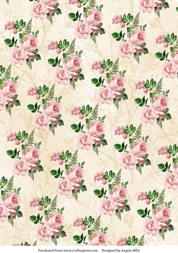 A4 Paper Pink Peonies on Pale Yellow Background