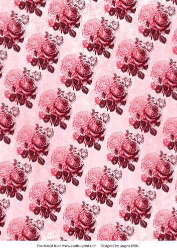A4 Paper Stamped Pink/Maroon Roses on Pink Background