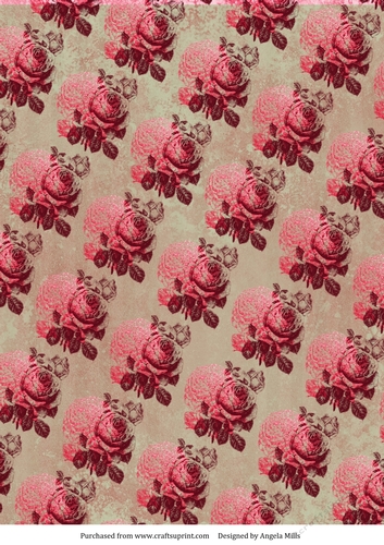 A4 Paper Stamped Pink/Maroon Roses on Fawn Background