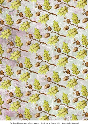 A4 Paper Acorns and Oak Leaves on Violet/Green Background