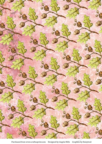A4 Paper Acorns and Oak Leaves on Crimson Background