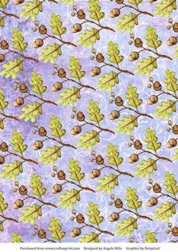 A4 Paper Acorns and Oak Leaves on Lilac Background
