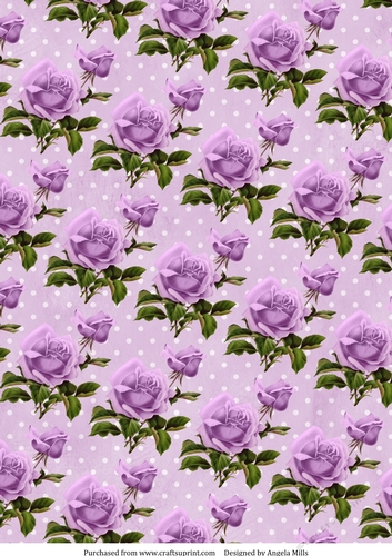 A4 Paper Lilac Roses on Lilac/White Polka Dot Background