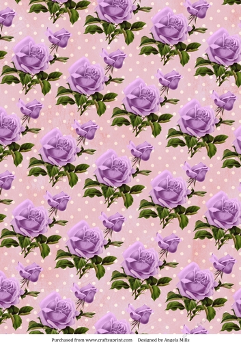 A4 Paper Lilac Roses on Peach/White Polka Dot Background