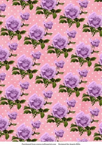 A4 Paper Lilac Roses on Pink/White Polka Dot Background