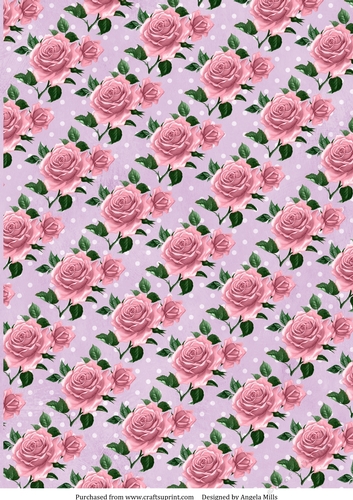 A4 Paper Pink Roses on Lilac/White Polka Dot Background