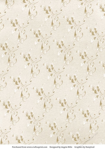 A4 Paper Gold/Cream Leafy Swirl on Cream Background