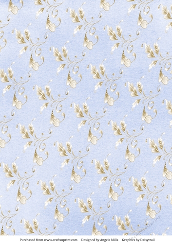 A4 Paper Gold/Cream Leafy Swirl on Light Blue Background