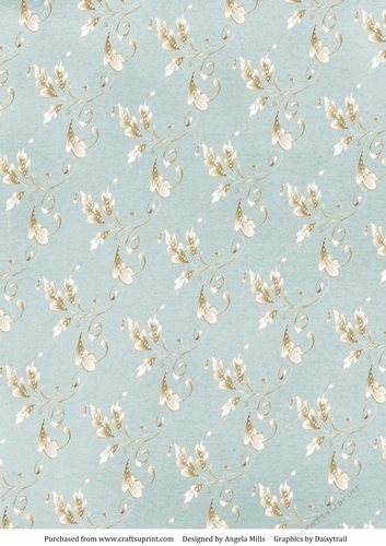 A4 Paper Gold/Cream Leafy Swirl on Sage Green Background