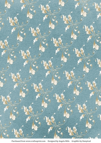 A4 Paper Gold/Cream Leafy Swirl on Grey-Green Background
