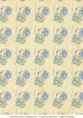 A4 Paper Butterfly/Hydrangea Design on Pale Yellow Background