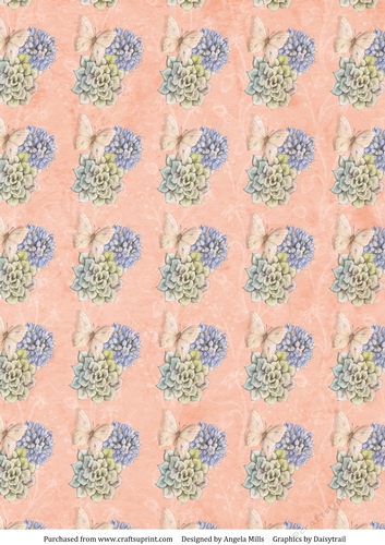 A4 Paper Butterfly/Hydrangea Design on Peach Background