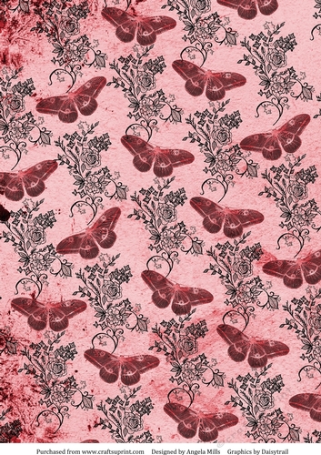 A4 Paper Pink Butterflies/Stamped Roses on Pink Background