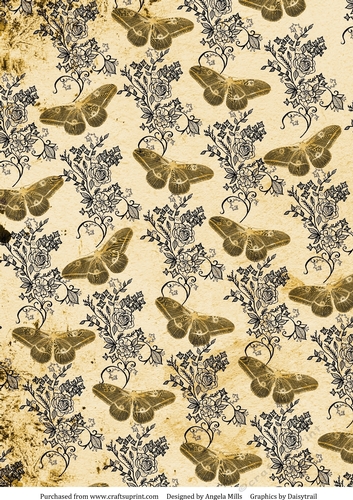 A4 Paper Gold Butterflies/Stamped Roses on Pale Yellow Background