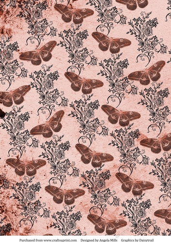 A4 Paper Russet Butterflies/Stamped Roses on Pale Russet Background