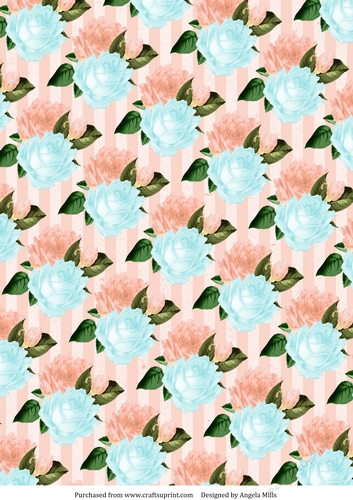 A4 Paper Turquoise/Peach Roses on Peach Striped Background
