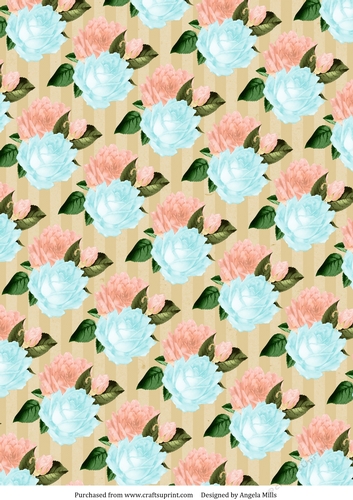 A4 Paper Turquoise/Peach Roses on Yellow Ochre Background