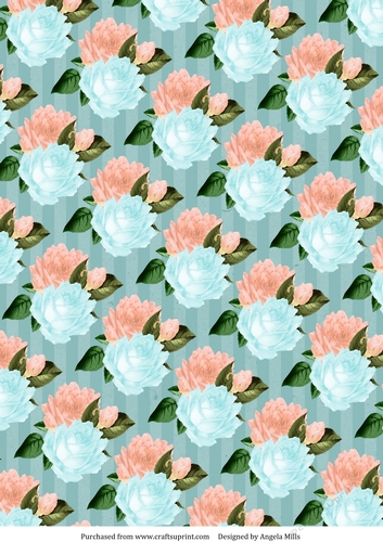 A4 Paper Turquoise/Peach Roses on Teal Background