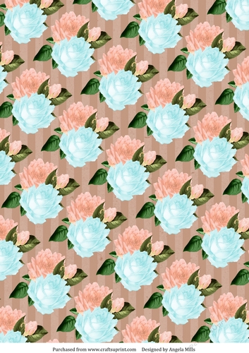 A4 Paper Turquoise/Peach Roses on Caramel Background