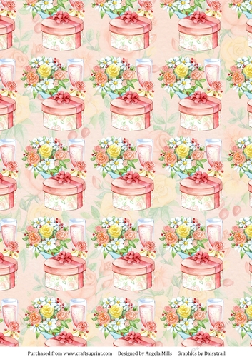 A4 Paper Celebration Bouquet/Champagne/Hat Box on Soft Floral Background